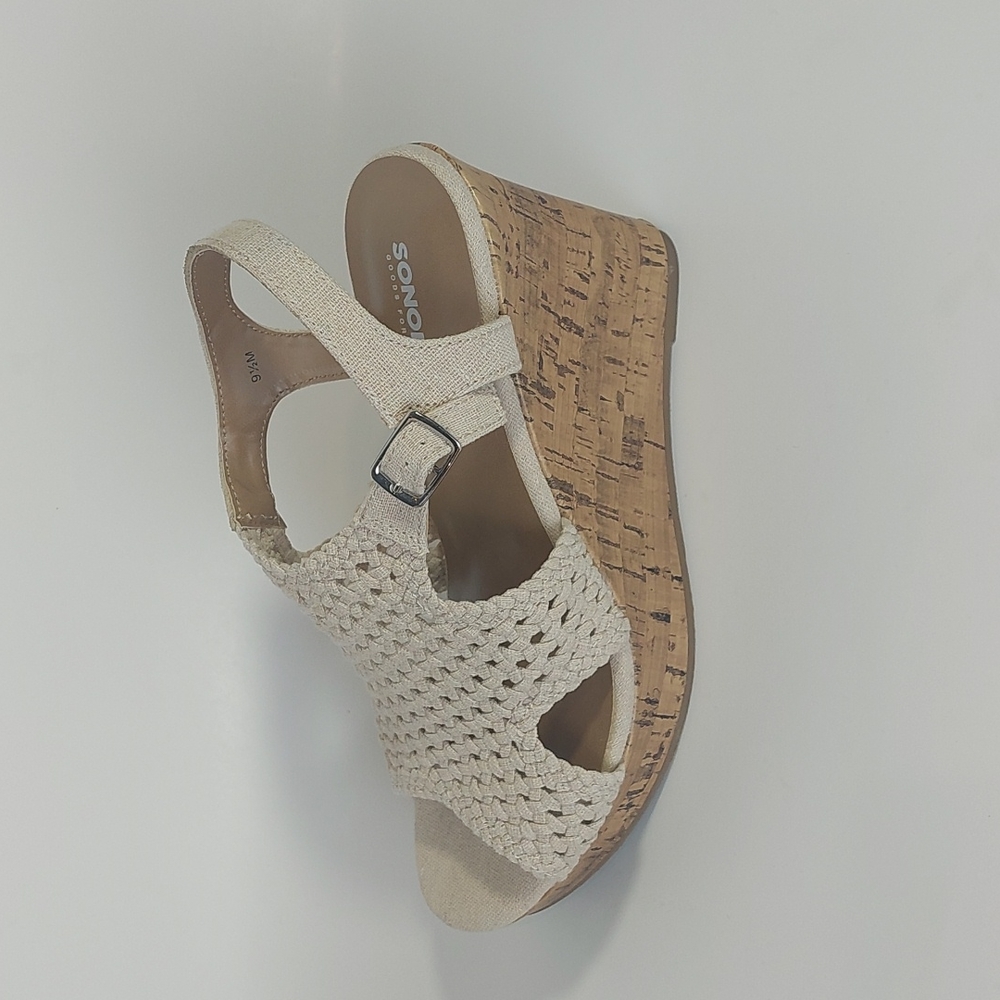 Sonoma Beige women's crochet cork wedge sandals size 9½M